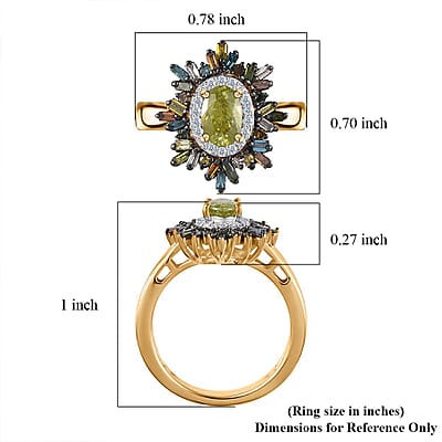 Premium Sava Sphene and Multi Diamond Sunburst Ring in Vermeil Yellow Gold Over Sterling Silver (Size 10.0) 0.90 ctw