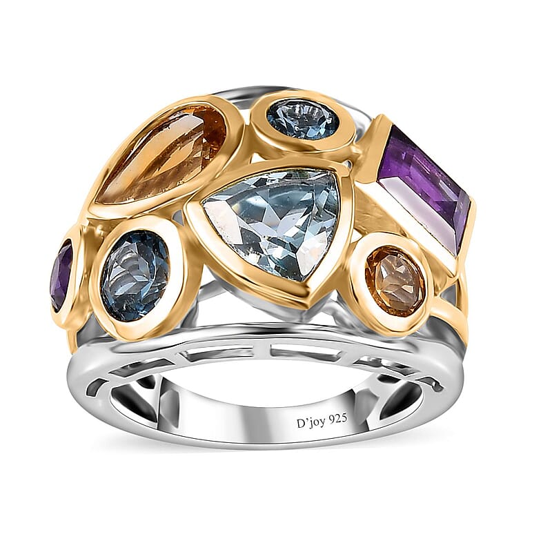 Sky Blue Topaz and Multi Gemstone Ring in Vermeil YG and Platinum Over Sterling Silver (Size 10.0) 4.65 ctw