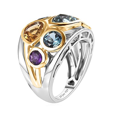 Sky Blue Topaz and Multi Gemstone Ring in Vermeil YG and Platinum Over Sterling Silver (Size 10.0) 4.65 ctw