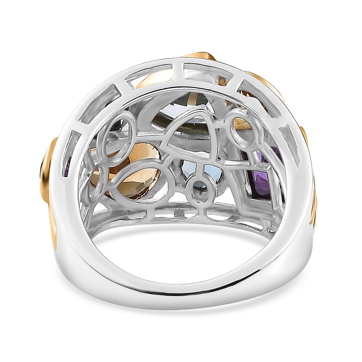 Sky Blue Topaz and Multi Gemstone Ring in Vermeil YG and Platinum Over Sterling Silver (Size 10.0) 4.65 ctw