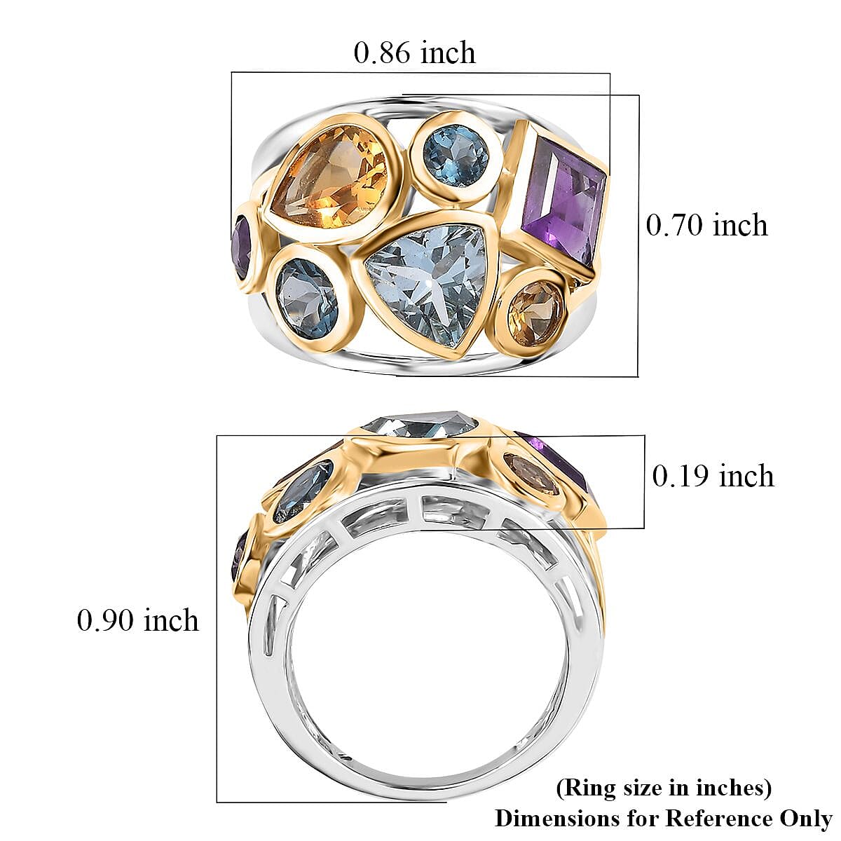Sky Blue Topaz and Multi Gemstone Ring in Vermeil YG and Platinum Over Sterling Silver (Size 10.0) 4.65 ctw