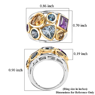 Sky Blue Topaz and Multi Gemstone Ring in Vermeil YG and Platinum Over Sterling Silver (Size 10.0) 4.65 ctw