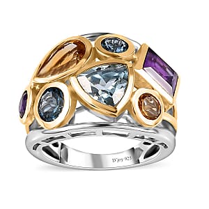 Sky Blue Topaz and Multi Gemstone Ring in Vermeil YG and Platinum Over Sterling Silver (Size 8.0) 4.65 ctw