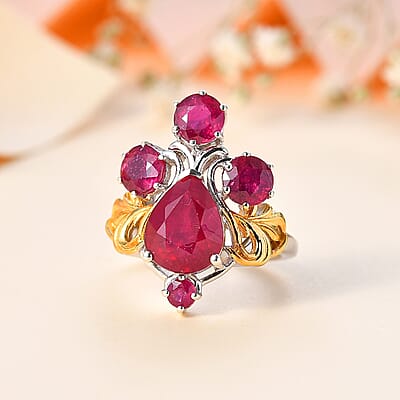 Niassa Ruby (FF) Ring in Vermeil YG and Platinum Over Sterling Silver (Size 10.0) 6.10 ctw