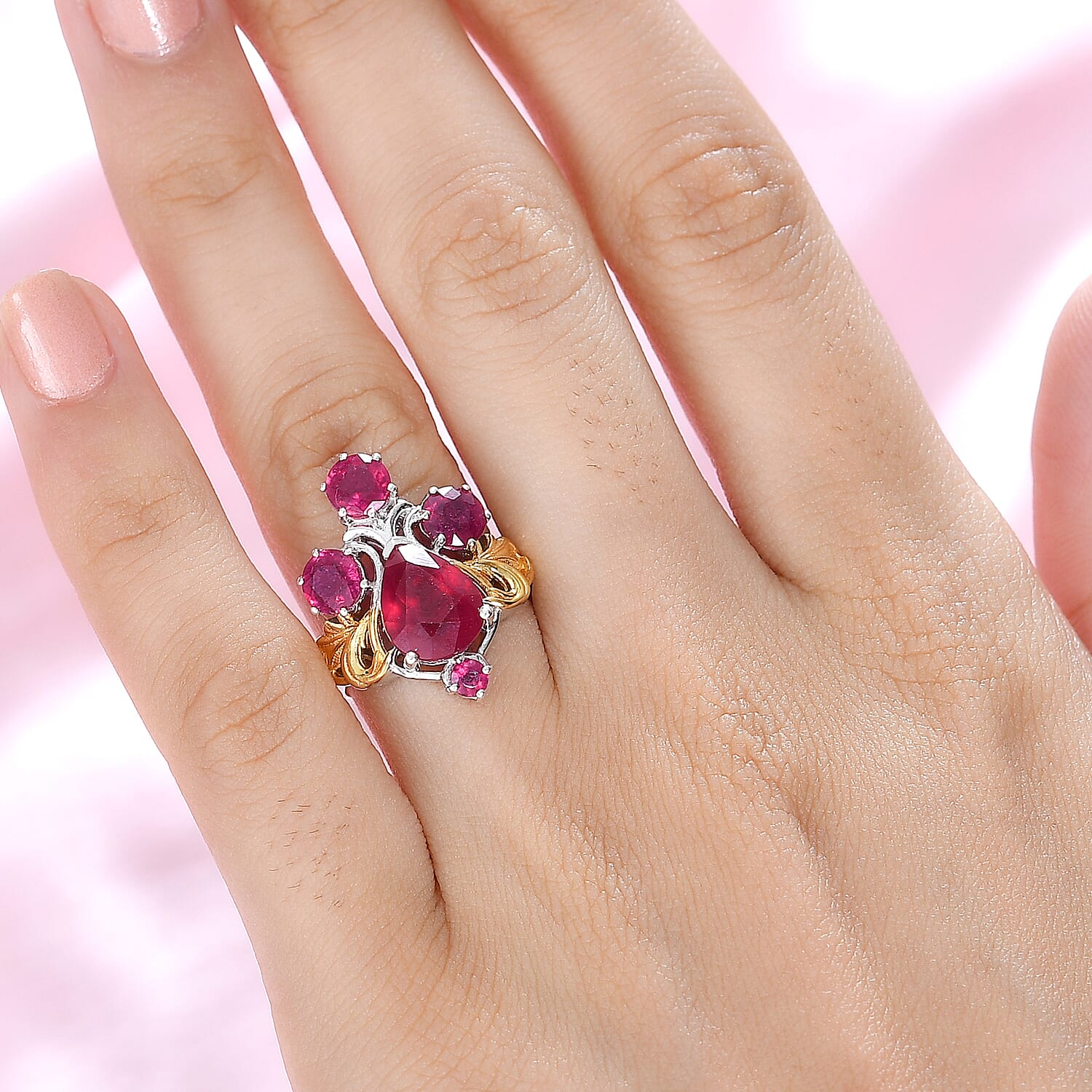 Niassa Ruby (FF) Ring in Vermeil YG and Platinum Over Sterling Silver (Size 10.0) 6.10 ctw