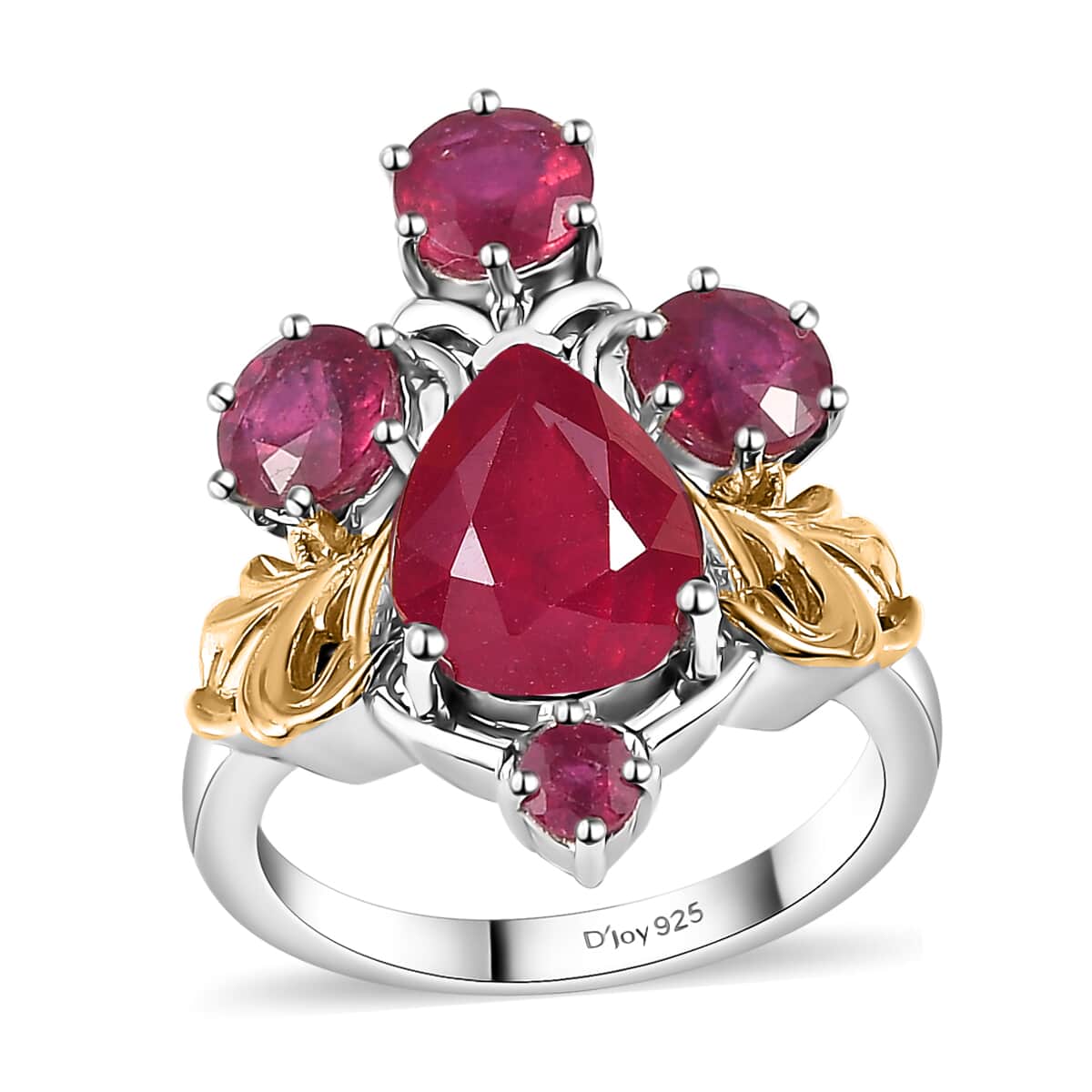 Niassa Ruby (FF) Ring in Vermeil YG and Platinum Over Sterling Silver (Size 5.0) 6.10 ctw image number 0