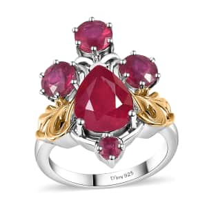 Niassa Ruby (FF) Ring in Vermeil YG and Platinum Over Sterling Silver (Size 5.0) 6.10 ctw