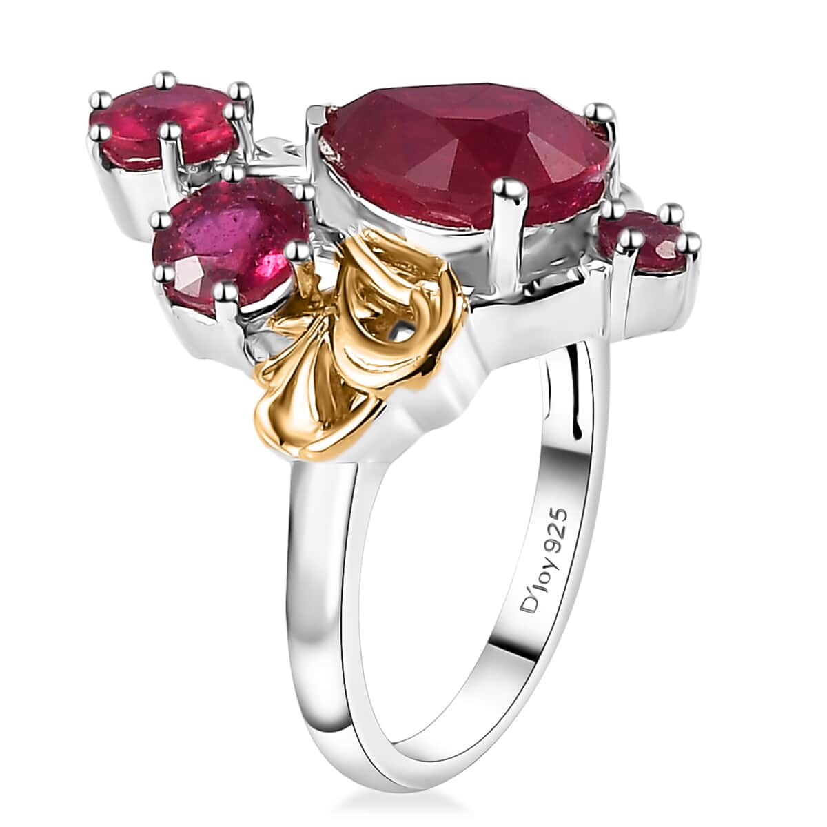 Niassa Ruby (FF) Ring in Vermeil YG and Platinum Over Sterling Silver (Size 5.0) 6.10 ctw image number 3