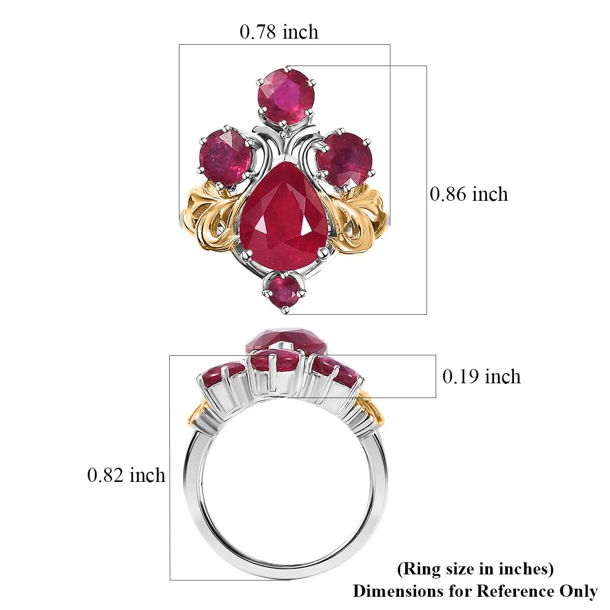 Niassa Ruby (FF) Ring in Vermeil YG and Platinum Over Sterling Silver (Size 5.0) 6.10 ctw image number 5