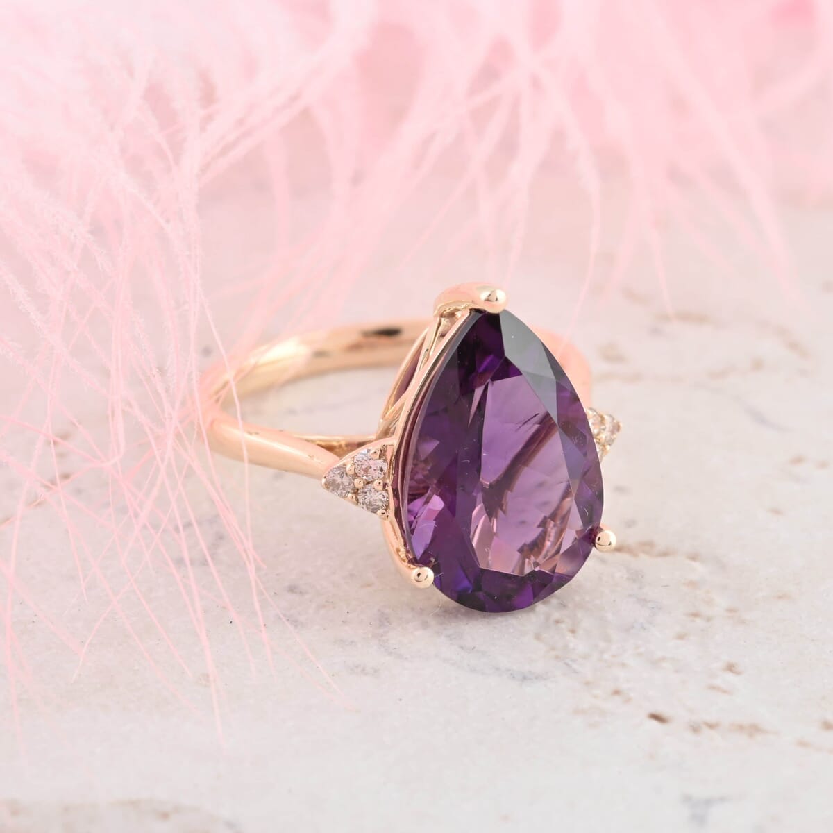 Luxoro 10K Yellow Gold AAA African Amethyst and G-H I2 Diamond Ring (Size 8.5) 5.70 ctw image number 1