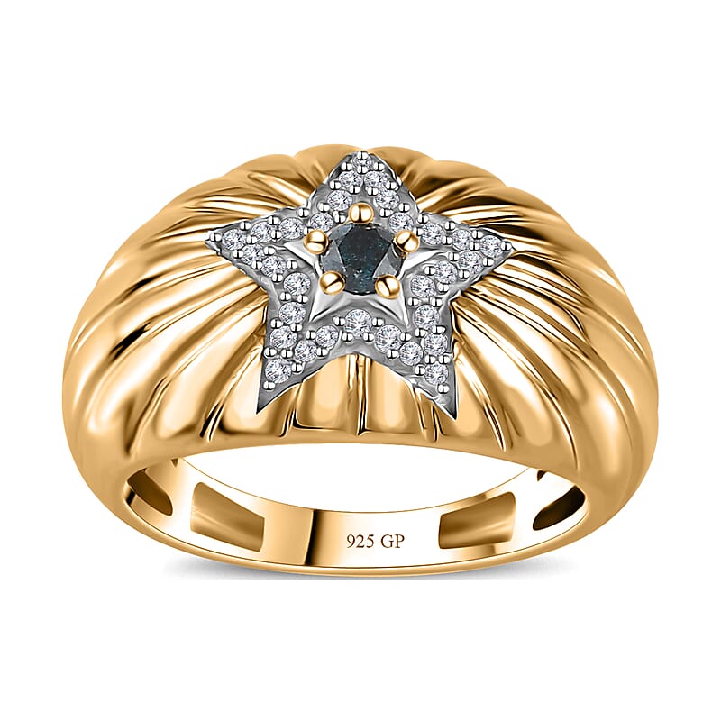 GP Celestial Dream Collection Blue Diamond and White Diamond Star Ring in Vermeil Yellow Gold Over Sterling Silver (Size 10.0) 0.20 ctw