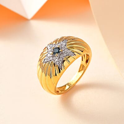 GP Celestial Dream Collection Blue Diamond and White Diamond Star Ring in Vermeil Yellow Gold Over Sterling Silver (Size 10.0) 0.20 ctw