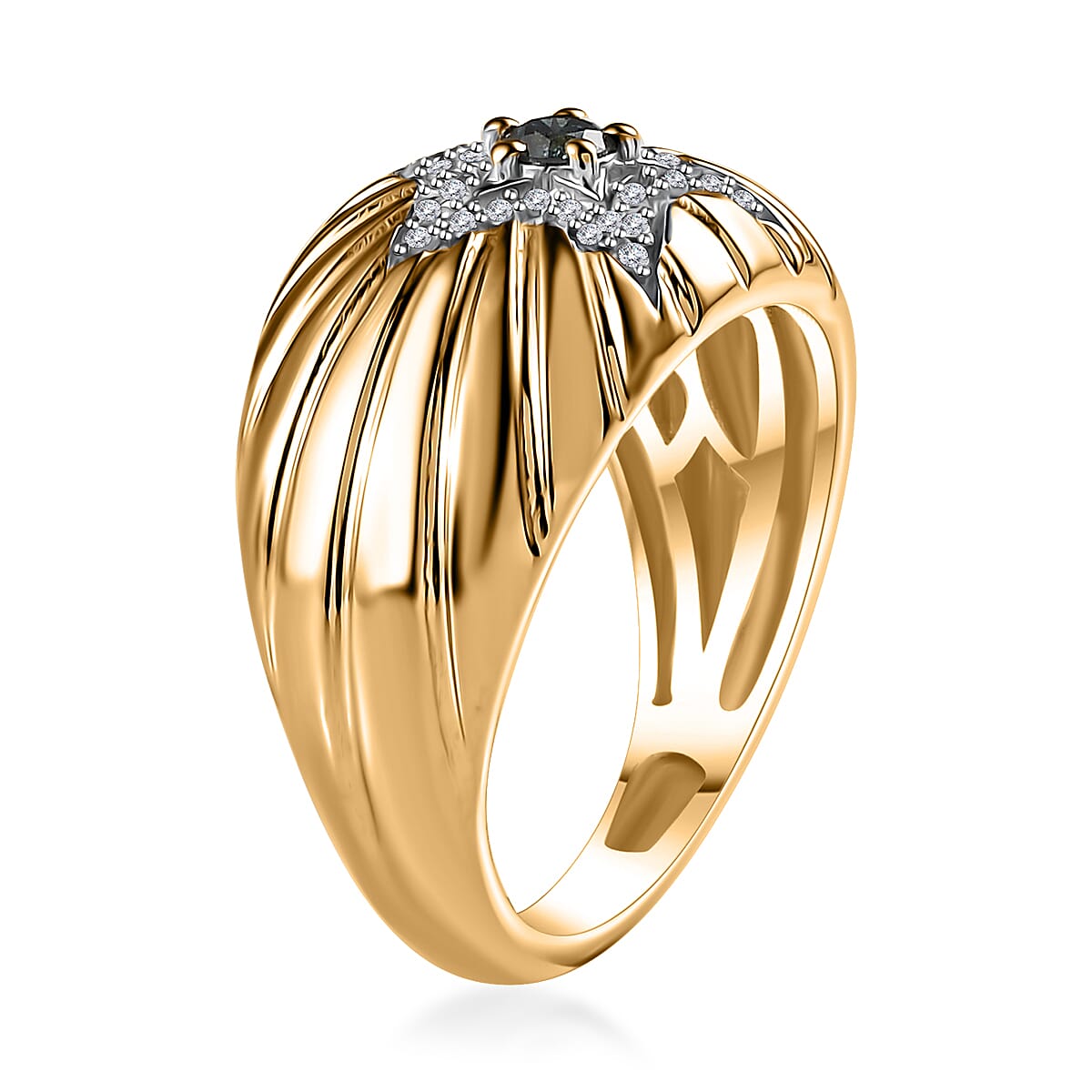 GP Blue Diamond (IR), White Diamond Star Ring in Vermeil YG Over Sterling Silver (Size 10.0) 0.20 ctw image number 3