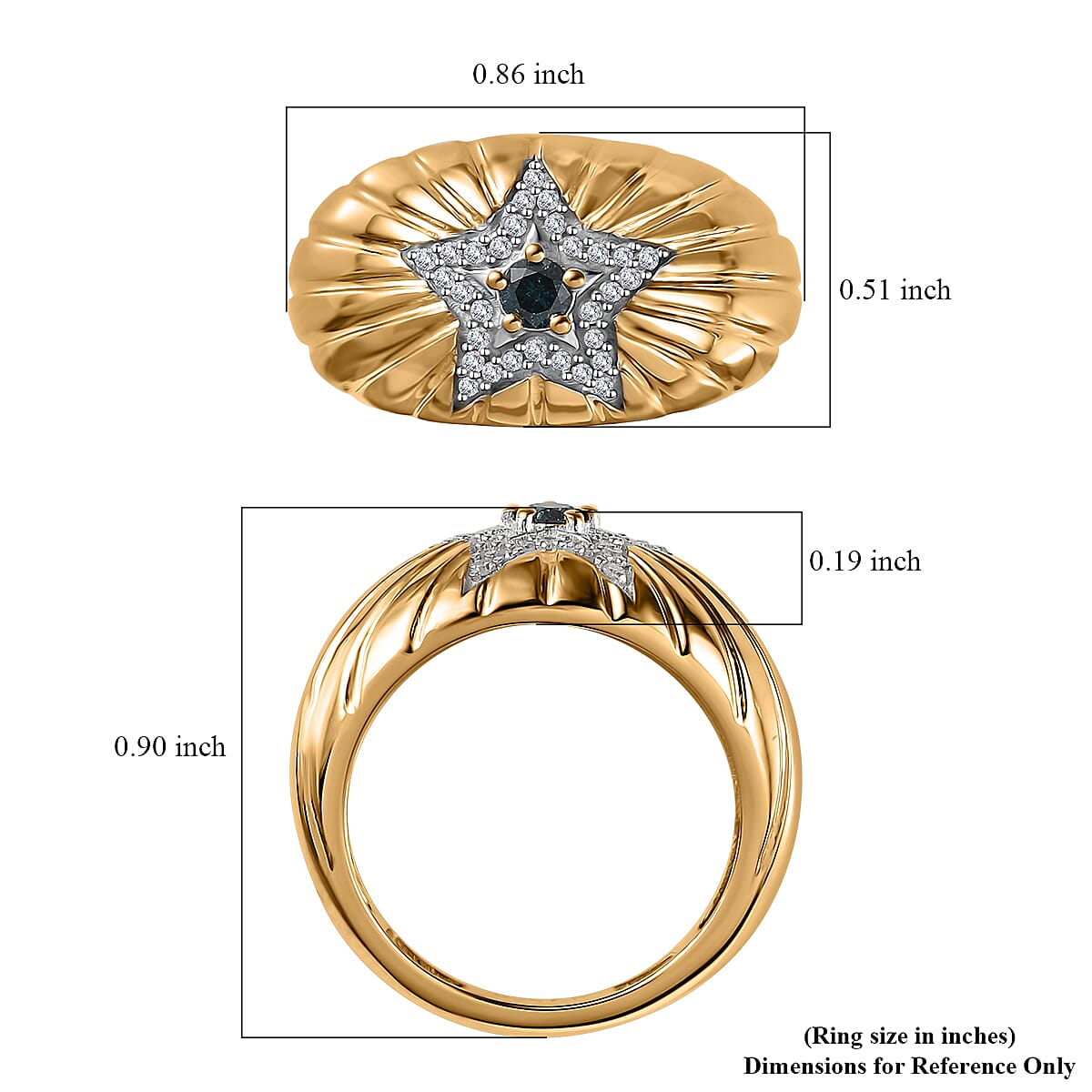 GP Blue Diamond (IR), White Diamond Star Ring in Vermeil YG Over Sterling Silver (Size 10.0) 0.20 ctw image number 5