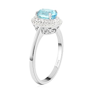Certified Iliana 18K White Gold AAA Santa Maria Aquamarine and G-H SI Diamond Double Halo Ring (Size 11.0) 1.00 ctw
