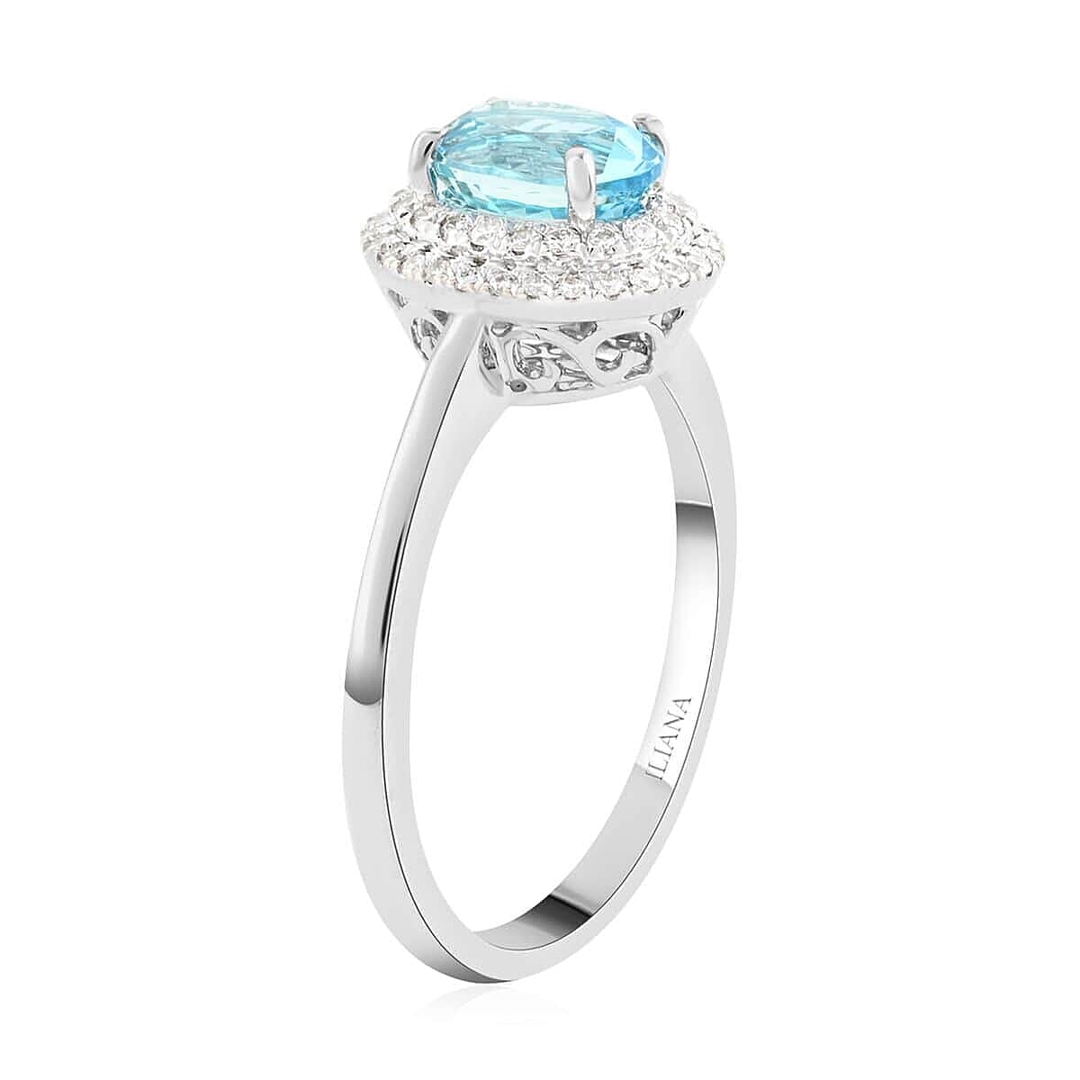 Certified Iliana 18K White Gold AAA Santa Maria Aquamarine and G-H SI Diamond Double Halo Ring (Size 12.0) 1.00 ctw image number 3