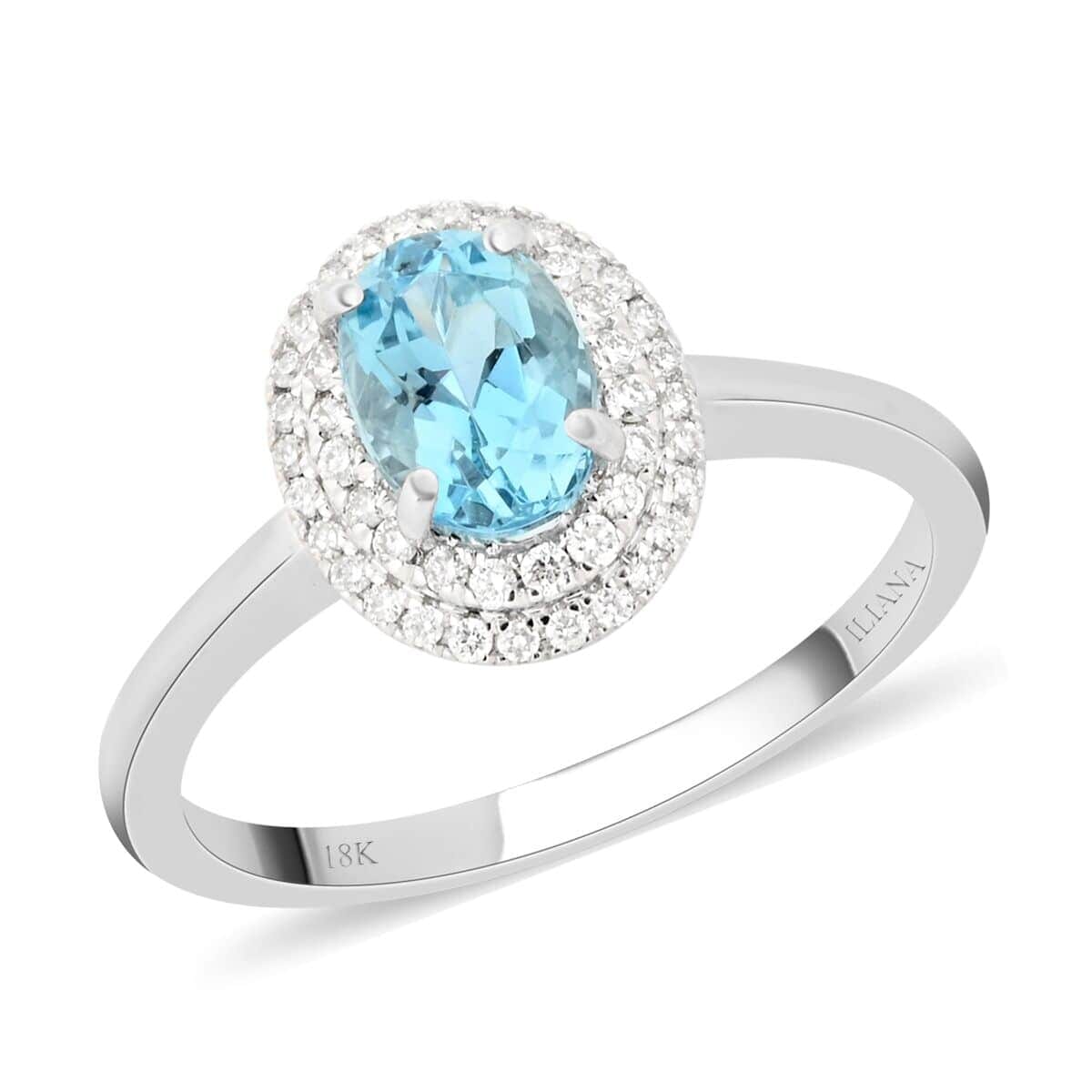 Certified Iliana 18K White Gold AAA Santa Maria Aquamarine and G-H SI Diamond Double Halo Ring (Size 9.5) 1.00 ctw image number 0