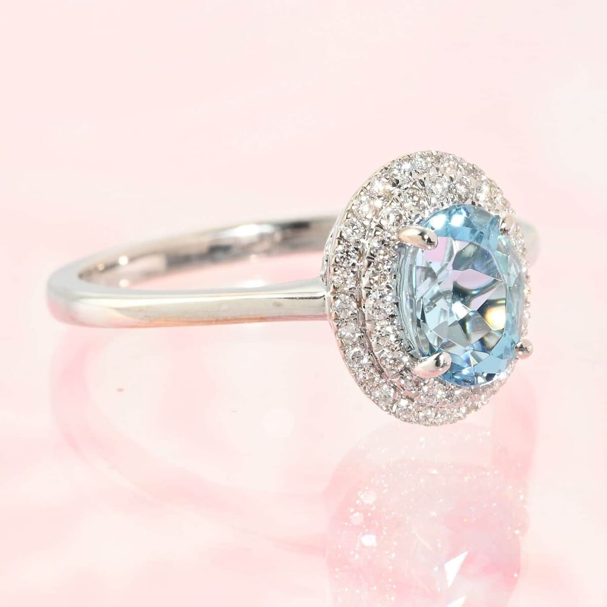 Certified Iliana 18K White Gold AAA Santa Maria Aquamarine and G-H SI Diamond Double Halo Ring (Size 9.5) 1.00 ctw image number 1