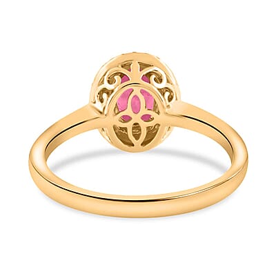Certified and Appraised Iliana 18K Yellow Gold AAA Mozambique Ruby and G-H SI Diamond Double Halo Ring (Size 5.0) 1.10 ctw