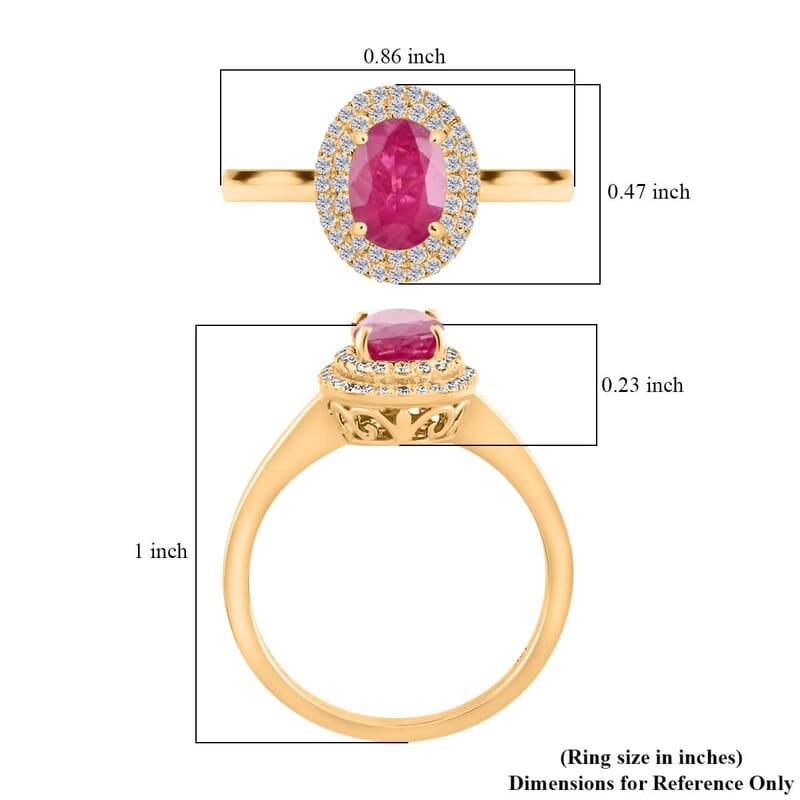 Certified and Appraised Iliana 18K Yellow Gold AAA Mozambique Ruby and G-H SI Diamond Double Halo Ring (Size 5.0) 1.10 ctw