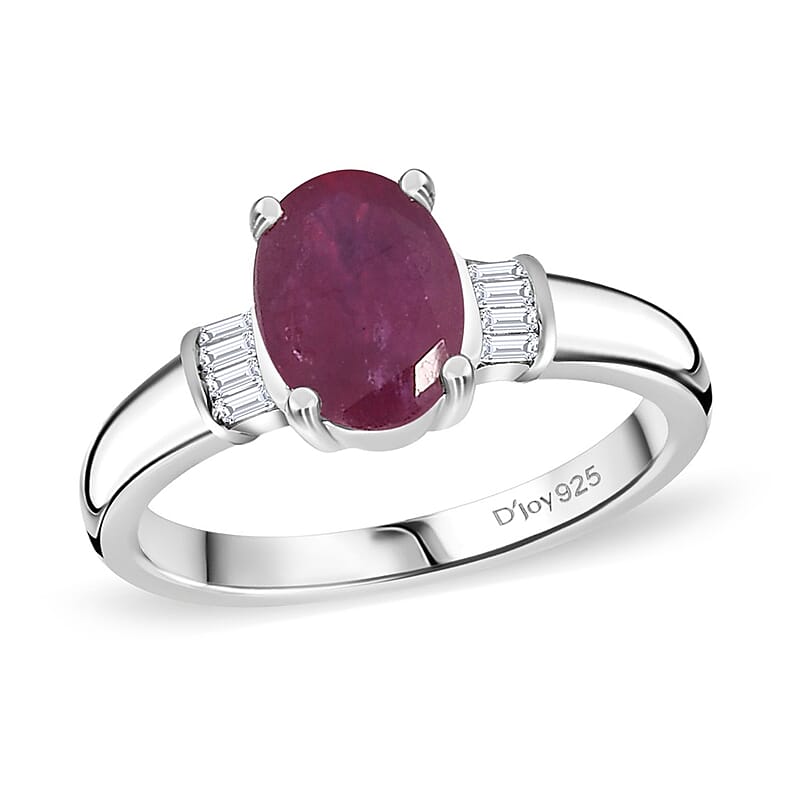 Niassa Ruby (FF) and Diamond 1.80 ctw Ring in Platinum Over Sterling Silver (Size 8.0)