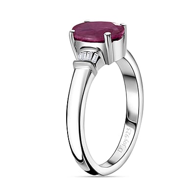 Niassa Ruby (FF) and Diamond 1.80 ctw Ring in Platinum Over Sterling Silver (Size 8.0)
