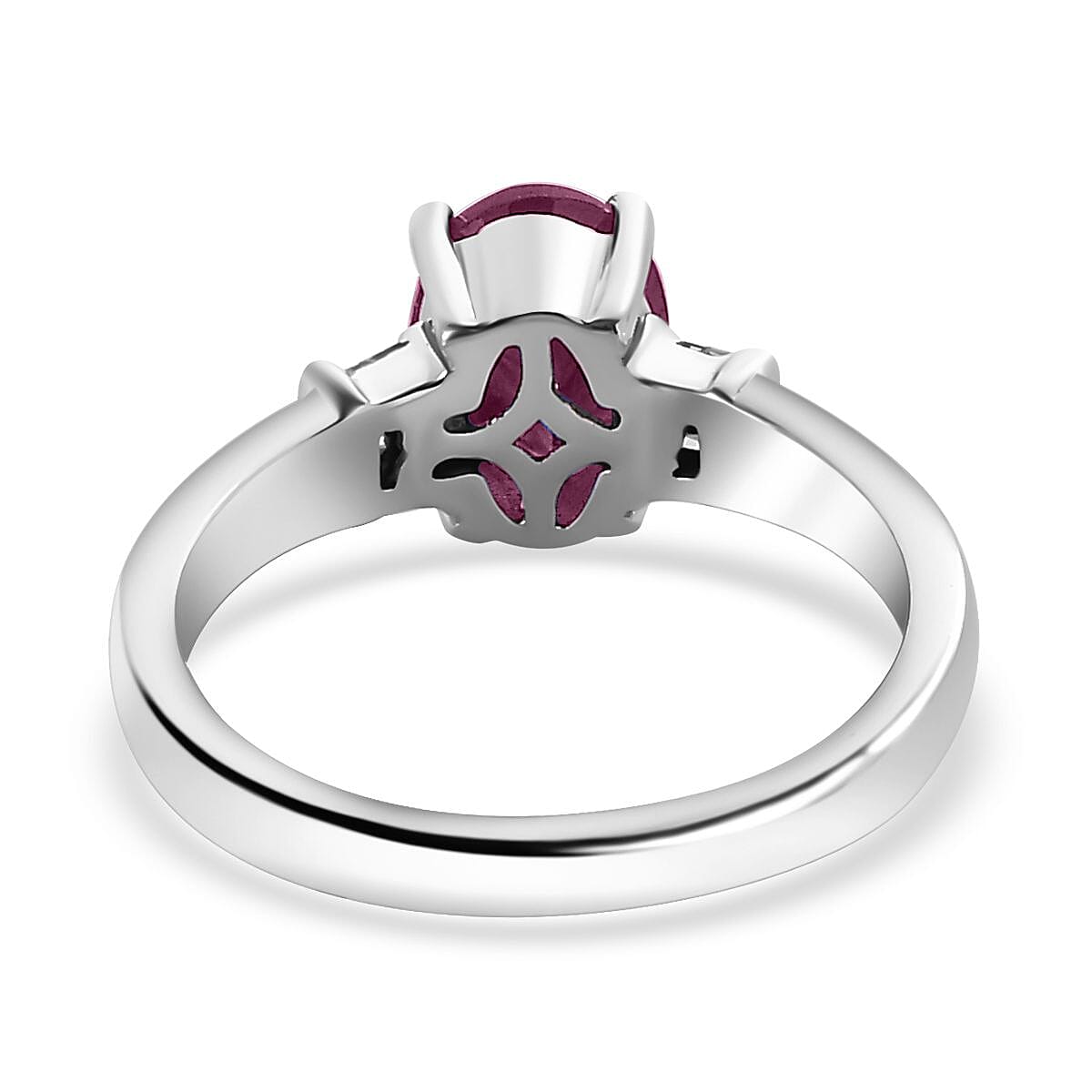 Niassa Ruby (FF) and Diamond 1.80 ctw Ring in Platinum Over Sterling Silver (Size 8.0)