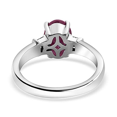 Niassa Ruby (FF) and Diamond 1.80 ctw Ring in Platinum Over Sterling Silver (Size 8.0)
