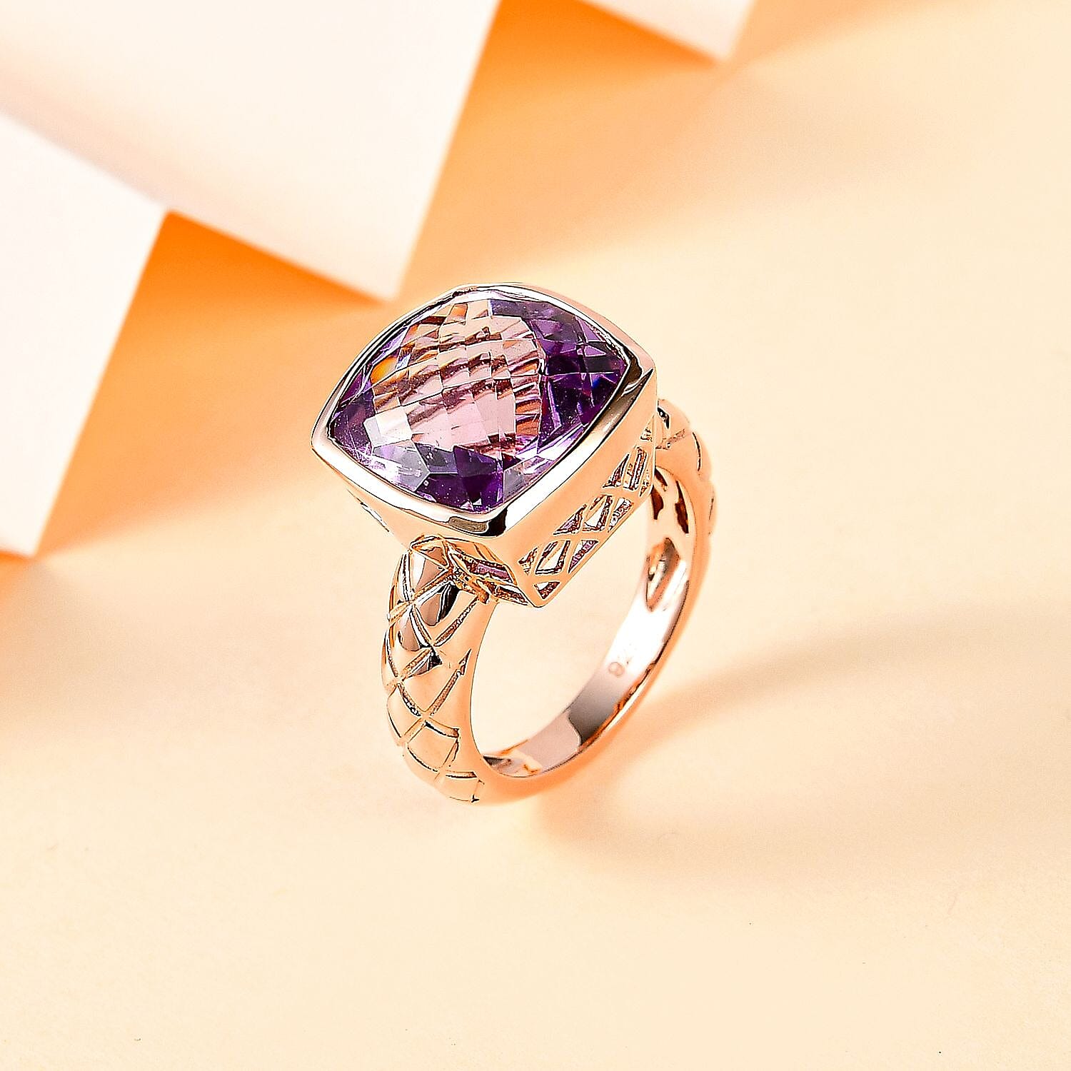 Rose De France Amethyst 6.85 ctw Ring in Vermeil Rose Gold Over Sterling Silver (Size 10.0)