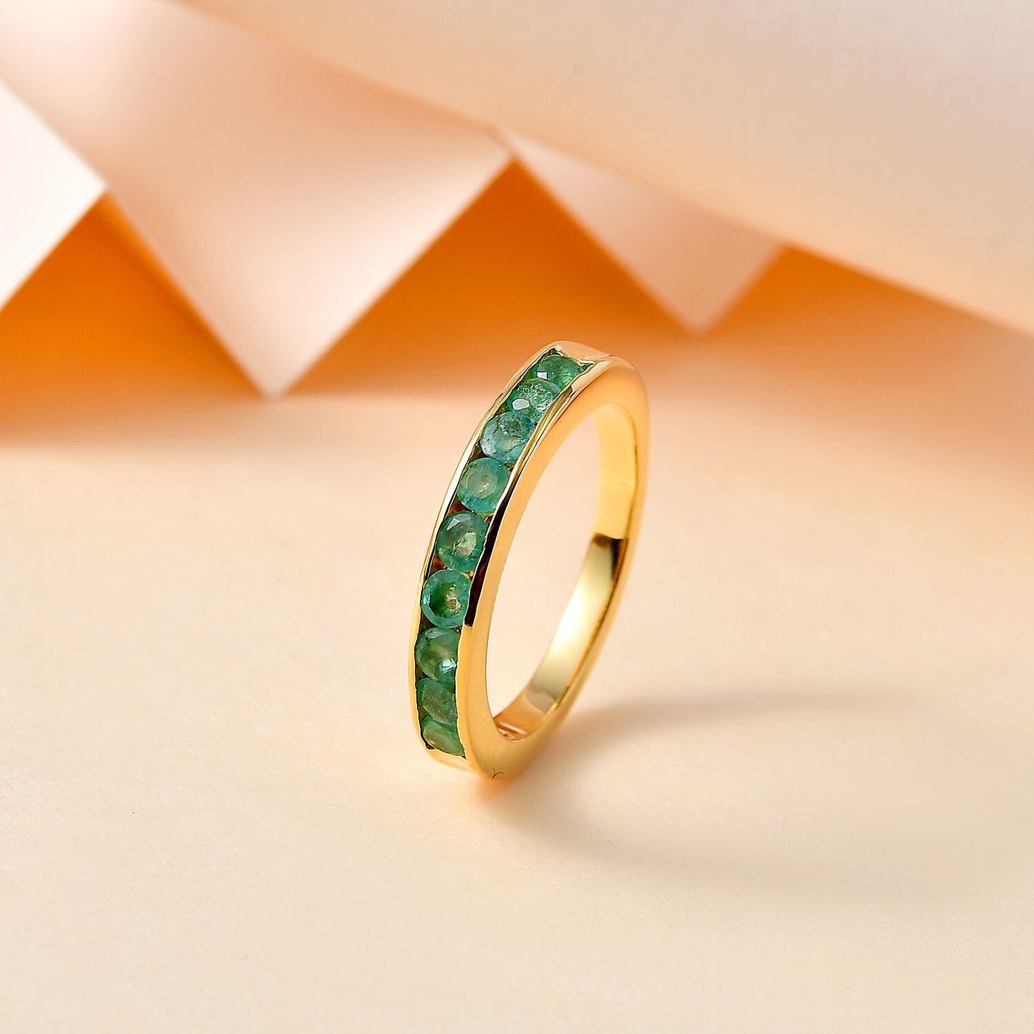 Kagem Zambian Emerald 0.85 ctw Ring in Vermeil Yellow Gold Over Sterling Silver (Size 10.0)