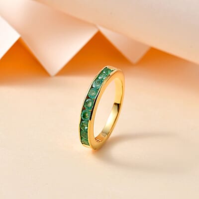 Kagem Zambian Emerald 0.85 ctw Ring in Vermeil Yellow Gold Over Sterling Silver (Size 10.0)