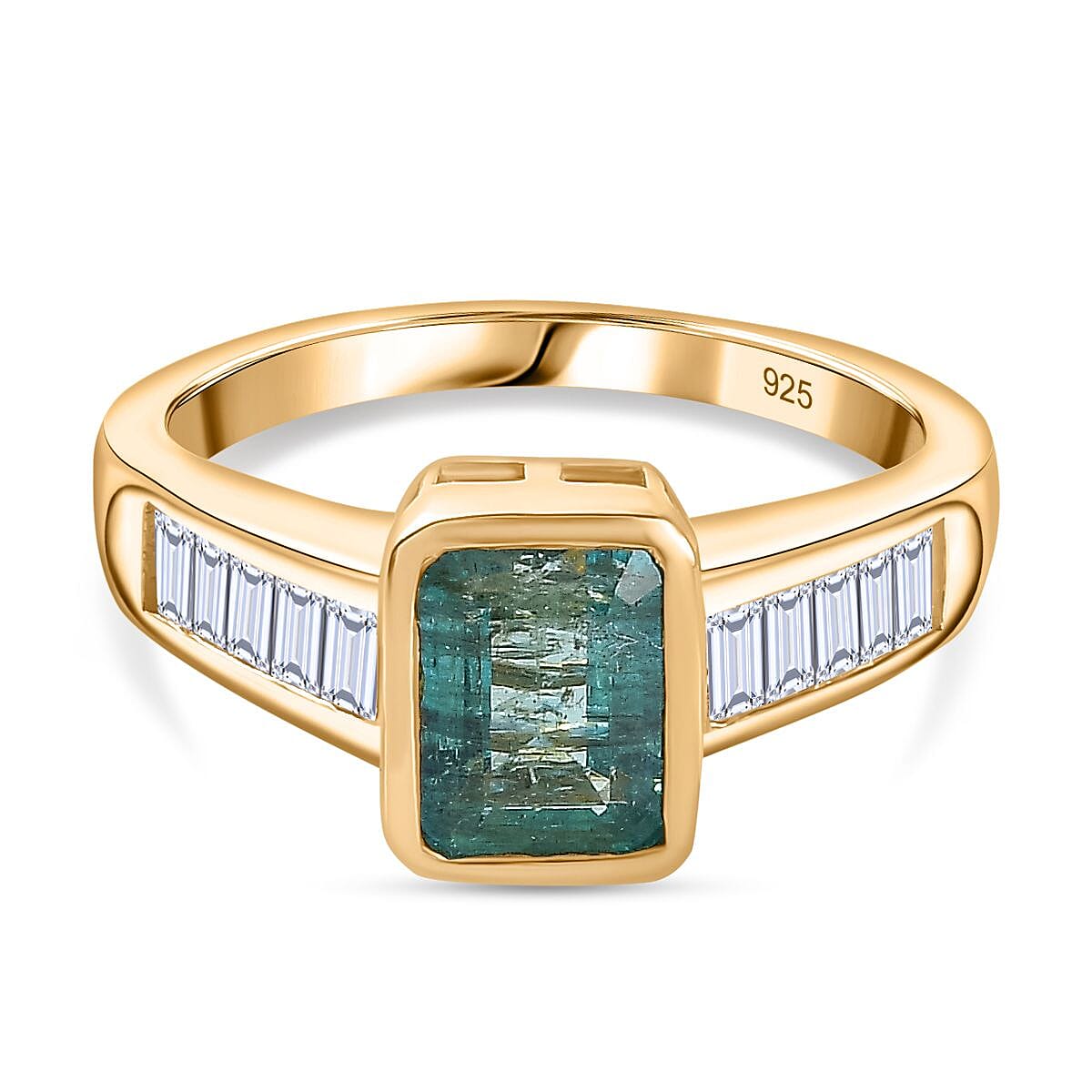 Zambian Emerald and Moissanite 2.75 ctw Ring in 18K Vermeil Yellow Gold Over Sterling Silver (Size 10.0)