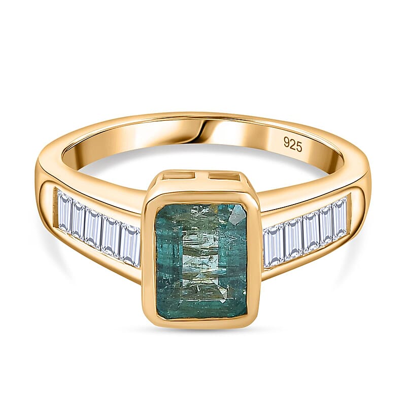 Zambian Emerald and Moissanite 2.75 ctw Ring in 18K Vermeil Yellow Gold Over Sterling Silver (Size 10.0)