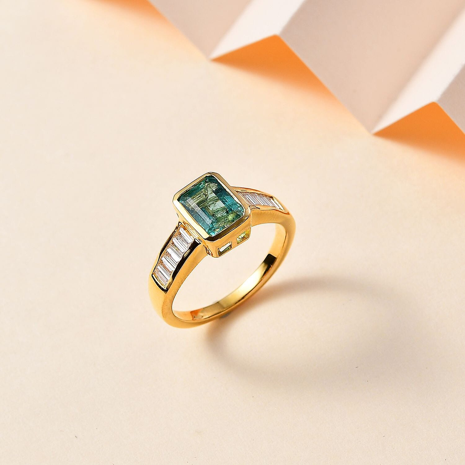 Zambian Emerald and Moissanite 2.75 ctw Ring in 18K Vermeil Yellow Gold Over Sterling Silver (Size 10.0)