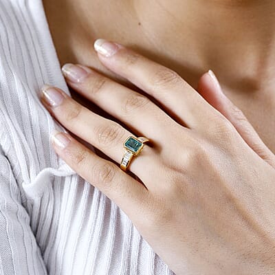 Zambian Emerald and Moissanite 2.75 ctw Ring in 18K Vermeil Yellow Gold Over Sterling Silver (Size 10.0)