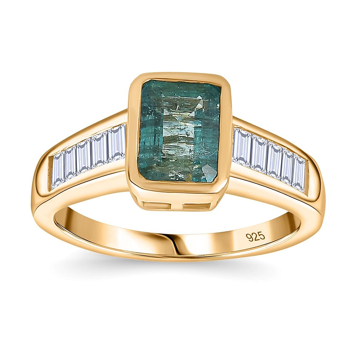 Zambian Emerald and Moissanite 2.75 ctw Ring in 18K Vermeil Yellow Gold Over Sterling Silver (Size 10.0)