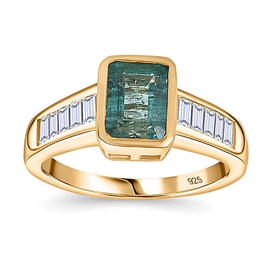 Zambian Emerald and Moissanite 2.75 ctw Ring in 18K Vermeil Yellow Gold Over Sterling Silver (Size 10.0)