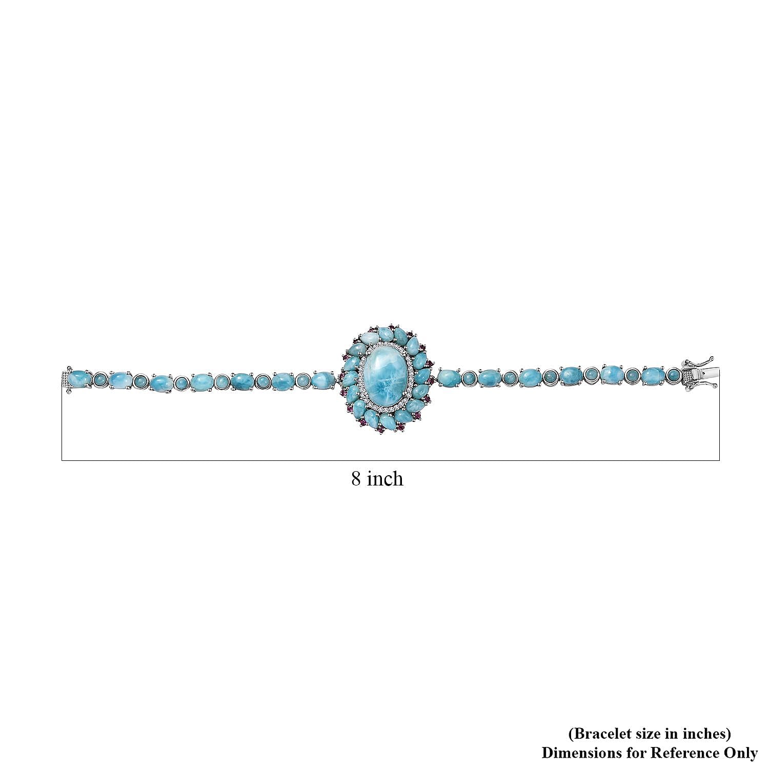 D'Joy Larimar and Multi Gemstone Flower Bracelet in Platinum Over Sterling Silver (7.25 In) 36.85 ctw