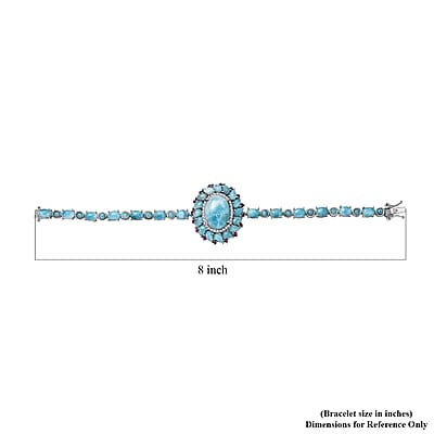 D'Joy Larimar and Multi Gemstone Flower Bracelet in Platinum Over Sterling Silver (7.25 In) 36.85 ctw