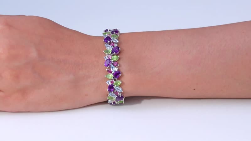 African Amethyst, Multi Gemstone Bracelet in Platinum Over Sterling Silver (7.25 In) 32.80 ctw
