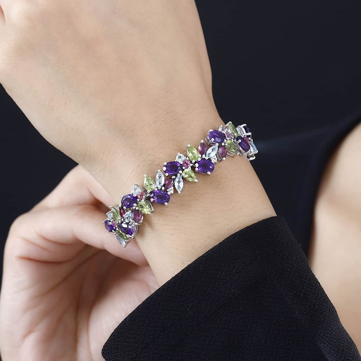 Multi Gemstone Plum Blossom Bracelet in Platinum Over Sterling Silver (7.25 In) 32.80 ctw image number 2