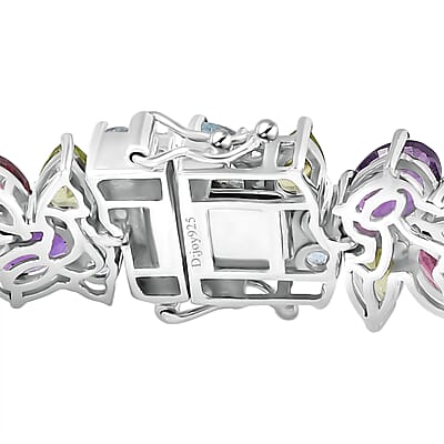 Multi Gemstone Plum Blossom Bracelet in Platinum Over Sterling Silver (7.25 In) 32.80 ctw