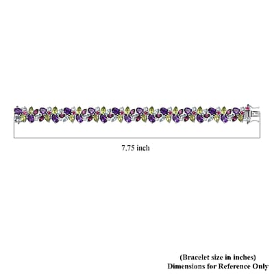 Multi Gemstone Plum Blossom Bracelet in Platinum Over Sterling Silver (7.25 In) 32.80 ctw