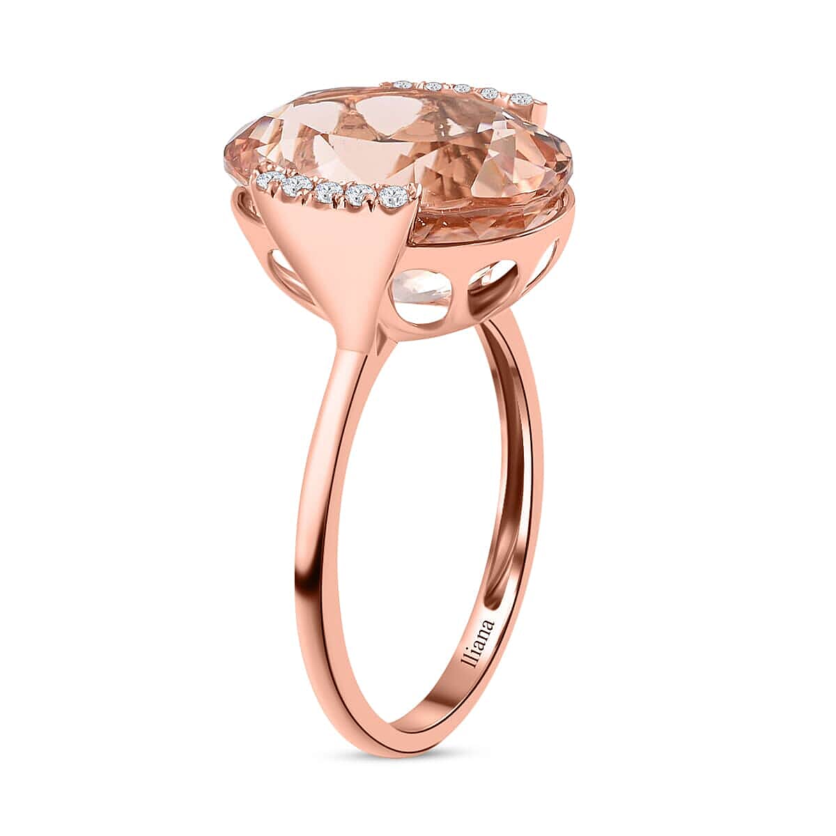 Certified & Appraised Iliana AAA Marropino Morganite and G-H I1 Diamond 9.00 ctw Ring in 18K Rose Gold (Size 5.0) image number 3