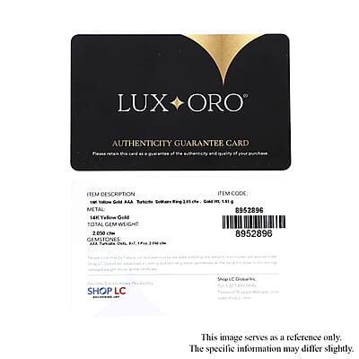 Certified and Appraised Luxoro 14K Yellow Gold AAA Turkizite Solitaire Ring (Size 11.0) 2.05 ctw