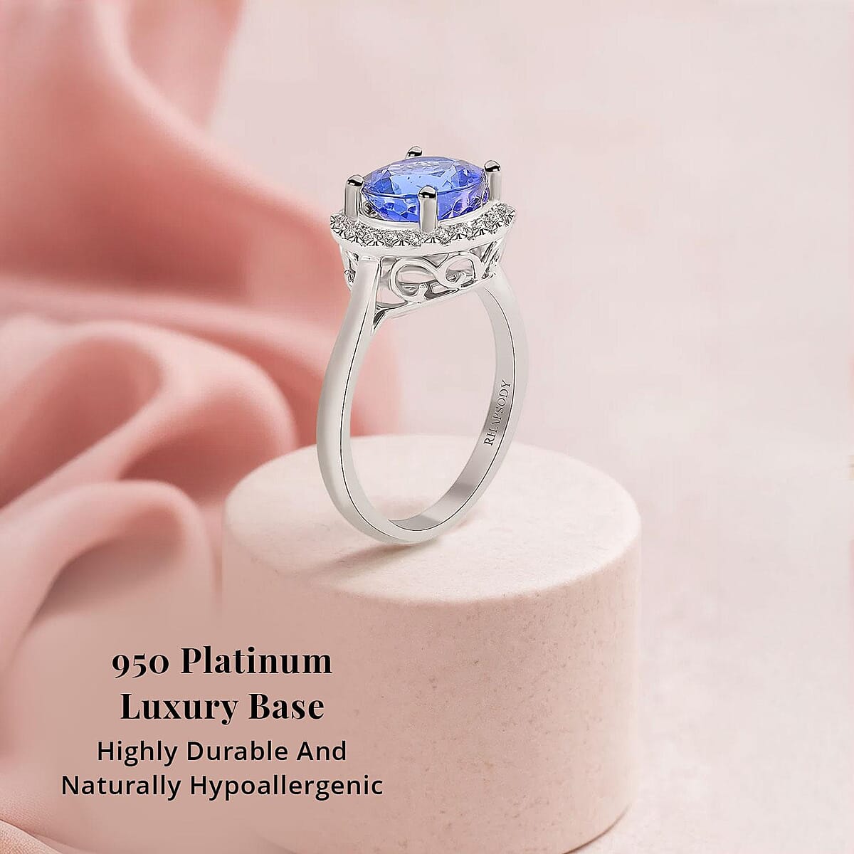 Certified and Appraised Rhapsody 950 Platinum AAAA Tanzanite and E-F VS Diamond Halo Ring (Size 10.5) 5.25 Grams 2.45 ctw image number 2