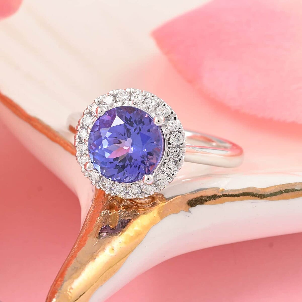 Certified and Appraised Rhapsody 950 Platinum AAAA Tanzanite and E-F VS Diamond Halo Ring (Size 5.5) 5.25 Grams 2.45 ctw image number 1