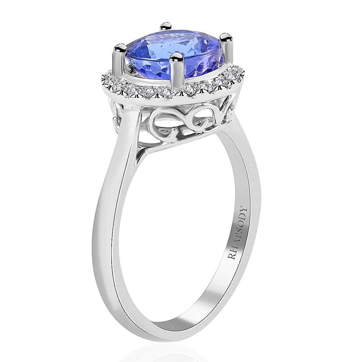 Certified and Appraised Rhapsody 950 Platinum AAAA Tanzanite and E-F VS Diamond Halo Ring (Size 5.5) 5.25 Grams 2.45 ctw image number 3