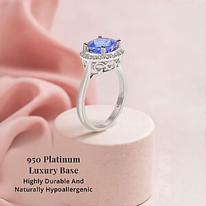 Certified and Appraised Rhapsody 950 Platinum AAAA Tanzanite and E-F VS Diamond Halo Ring (Size 9.5) 5.25 Grams 2.45 ctw