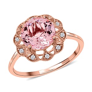 Luxoro 14K Rose Gold AAA Palmeiras Pink Morganite and G-H I2 Diamond Floral Ring (Size 10.5) 2.60 ctw